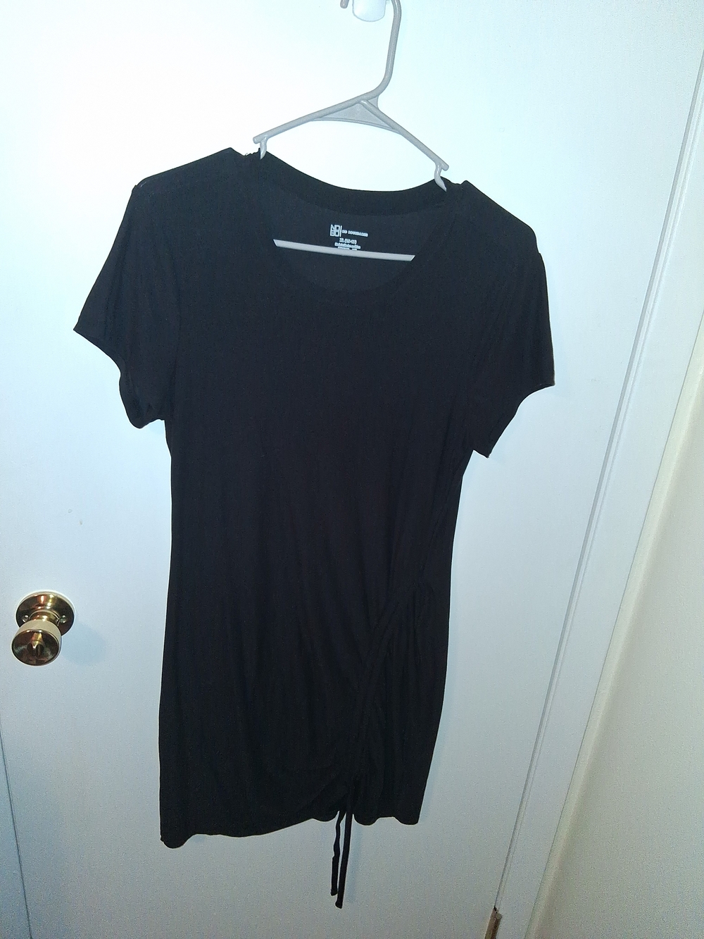 Black Short-Sleeve Ruched Side Dress- (Brand Unspecified)